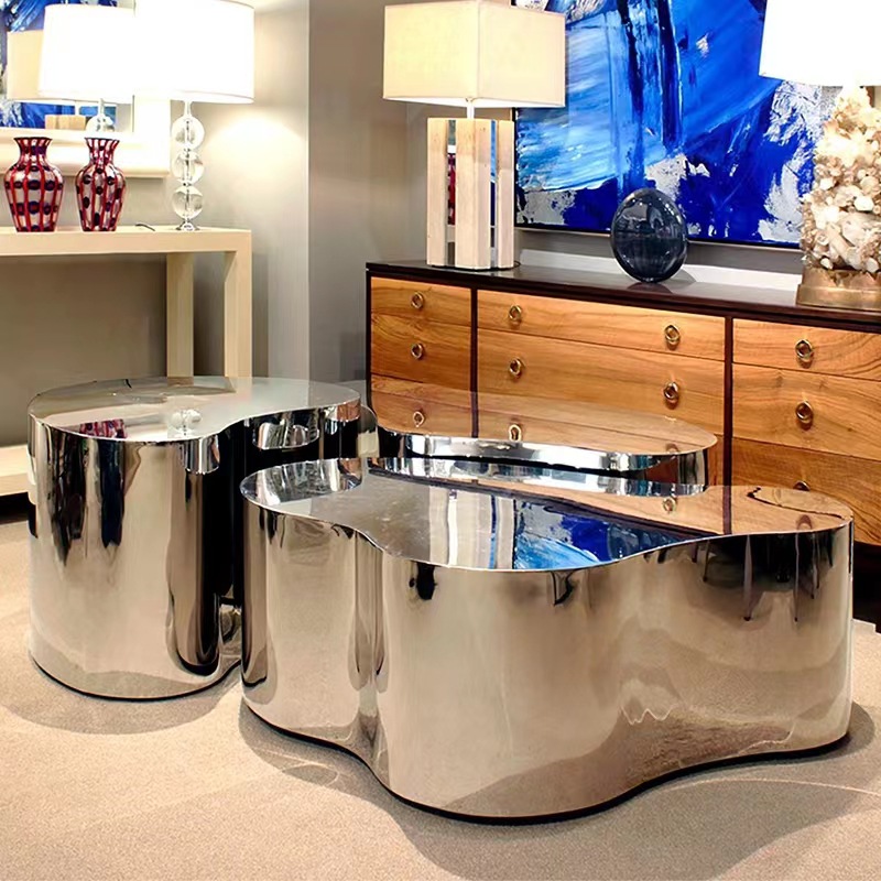 Silver Alloy Irregular/Circular-shaped Accent Table for Small Spaces - image 9