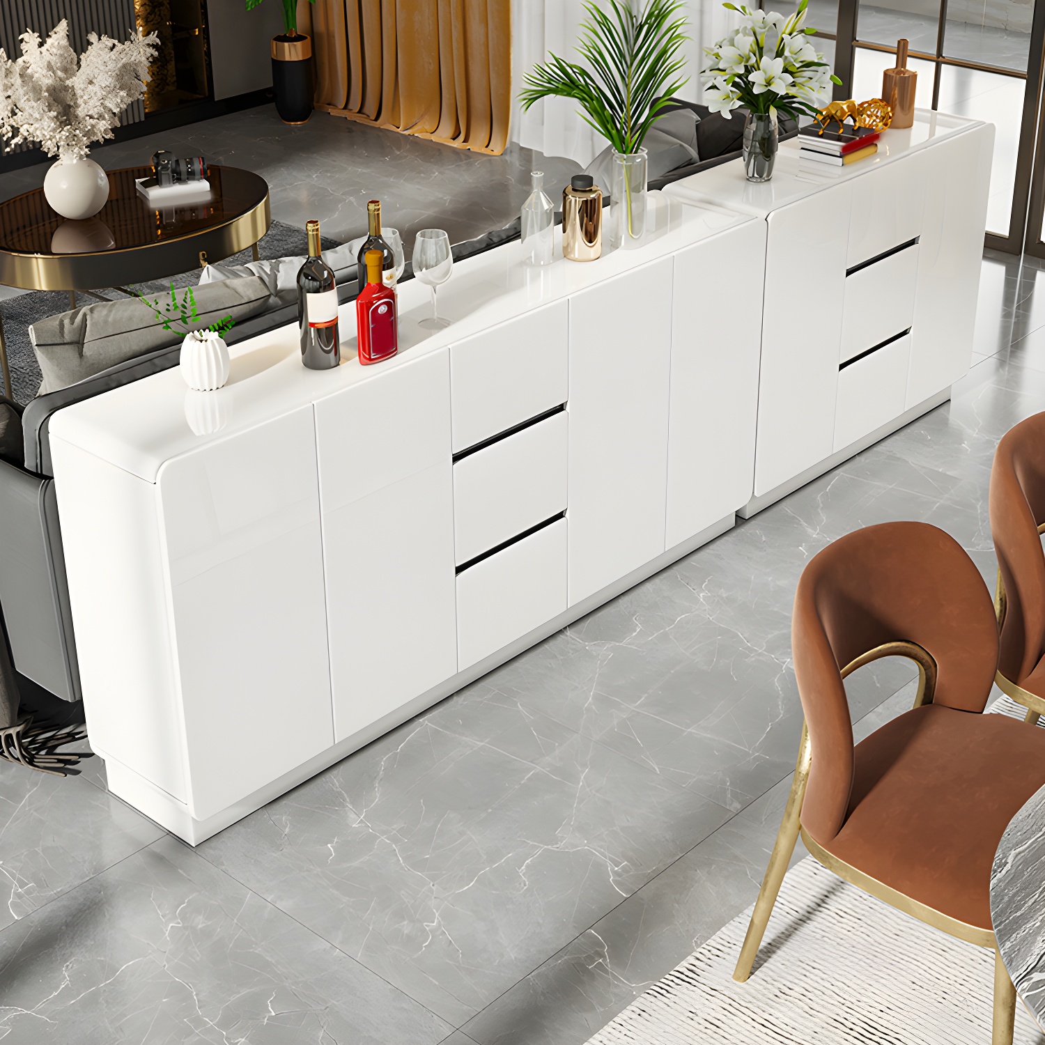 White Modern Sideboard Credenza with Adjustable Shelving and 3 Drawers - image 10