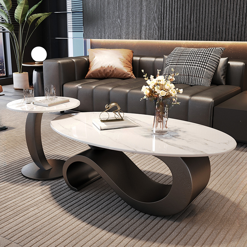 Minimalist Elliptical Rock Nesting Accent Table with Abstract Base - image 7