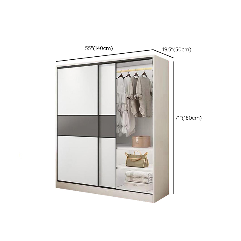 White Minimalist Manufactured Wood Independent Wardrobe Closet with 3-Drawer, Soft Close Door, and Interior Shelves - image 6