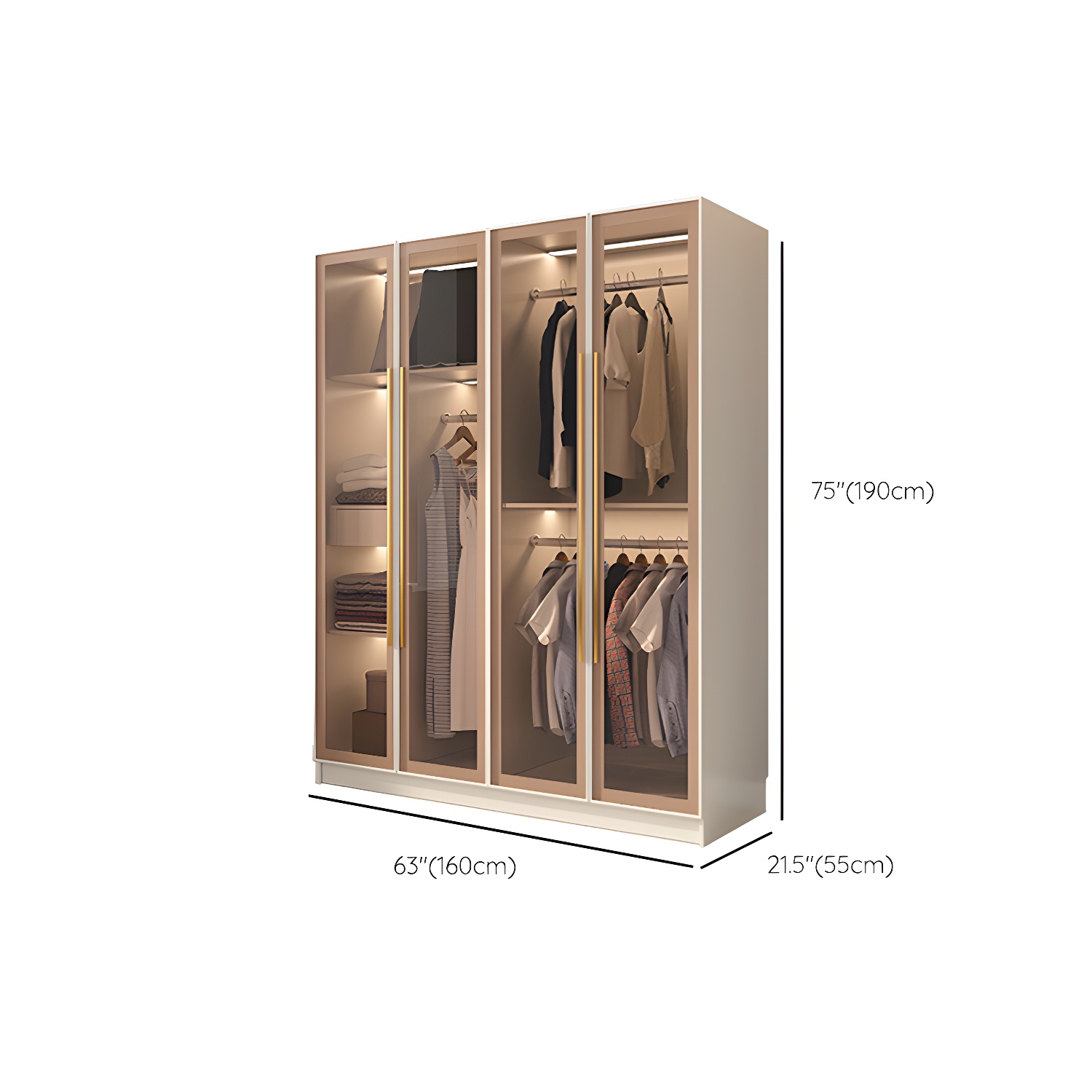 Glass and Wood Wardrobe Cabinet with Shelves Modern Wardrobe Closet - image 12