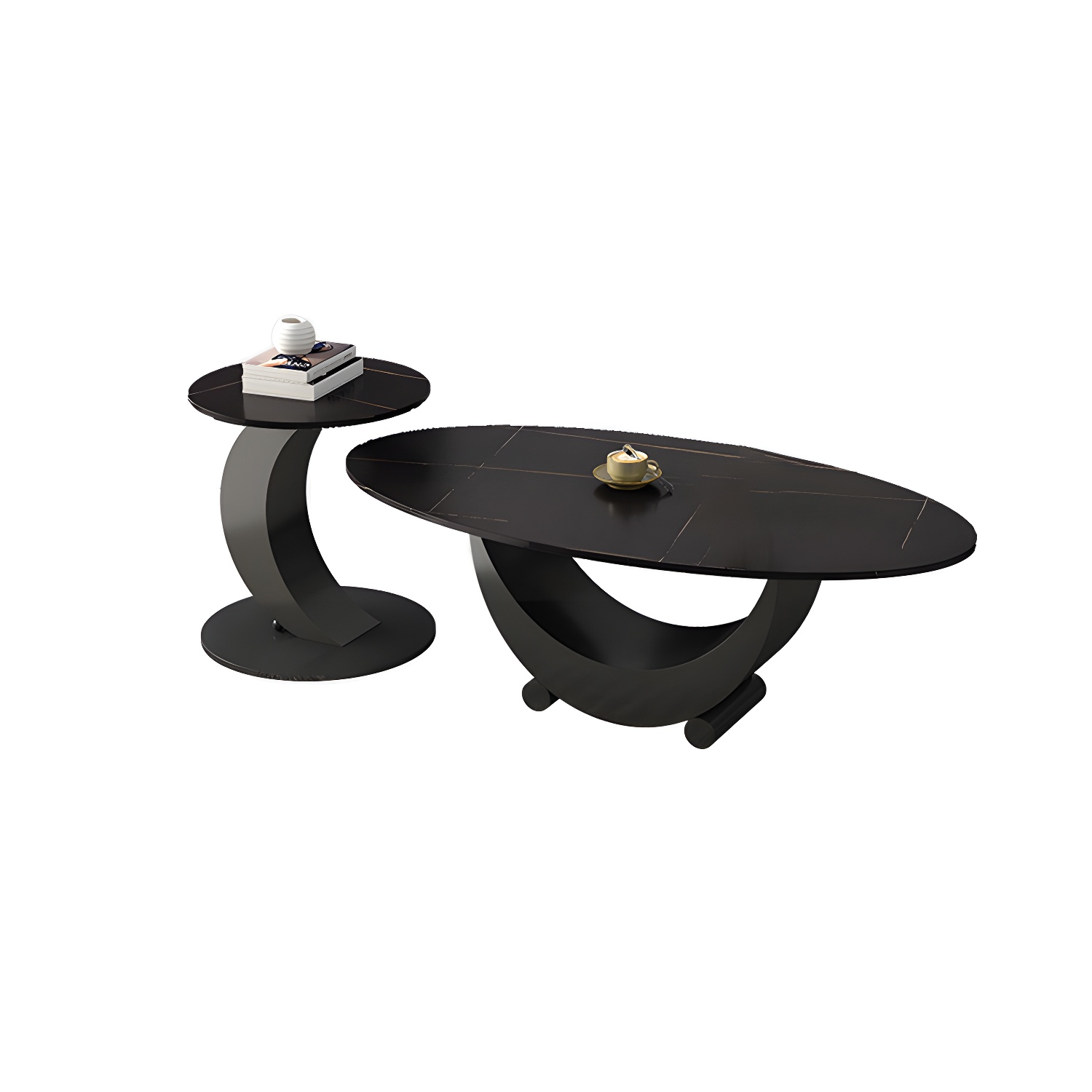 2 Piece Nesting Tables Oval Minimalist Modern Coffee Table Set - image 6