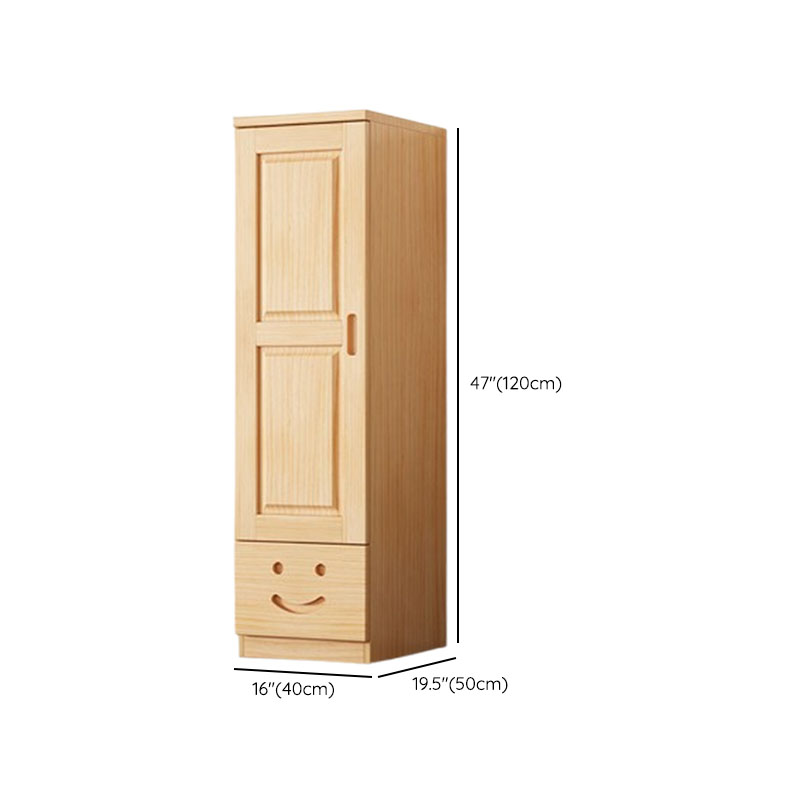 Natural Finish Modish Pine Wood Wardrobe Closet with Soft Close Drawer, Soft Close Door, Interior Shelves, and Clothing Rod - image 11