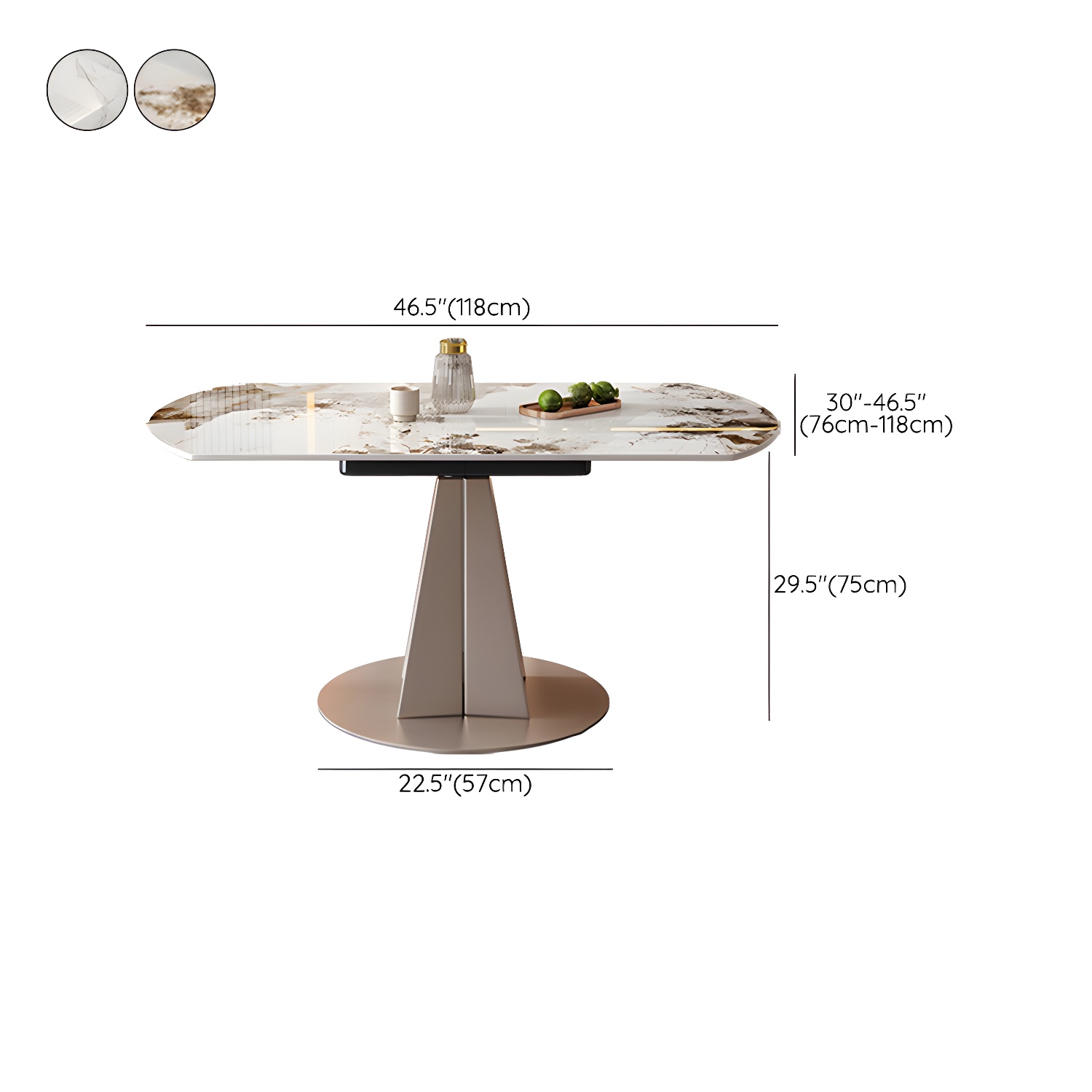 Round Metal Dining Set in White with Gold Pedestal Base and Self-Storing Leaf - 5 Piece Set - image 13