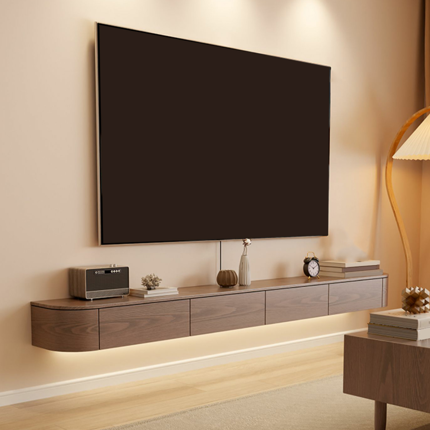Scandinavian Wood TV Stand with Drawers and Cabinet for TVs Over 67 Inches Long - image 5