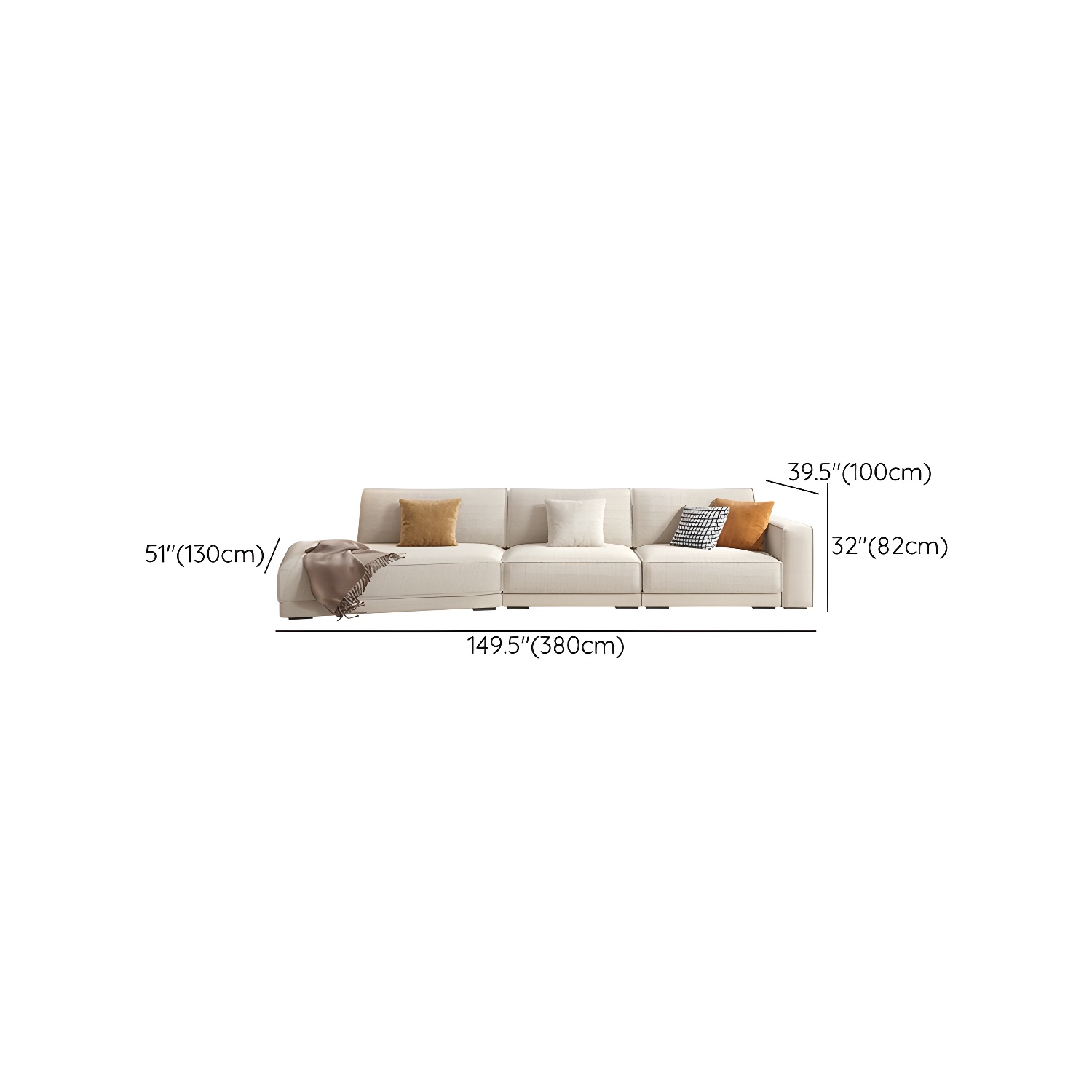 Modern Beige Linen L-Shape Sofa Chaise with Square Arm in Wood Frame - image 21