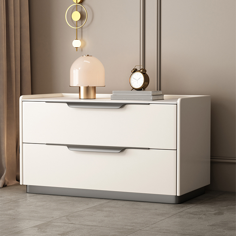 Modern Wooden Nightstand with 2 Drawers in Low Height - Stone Countertop Included - image 4