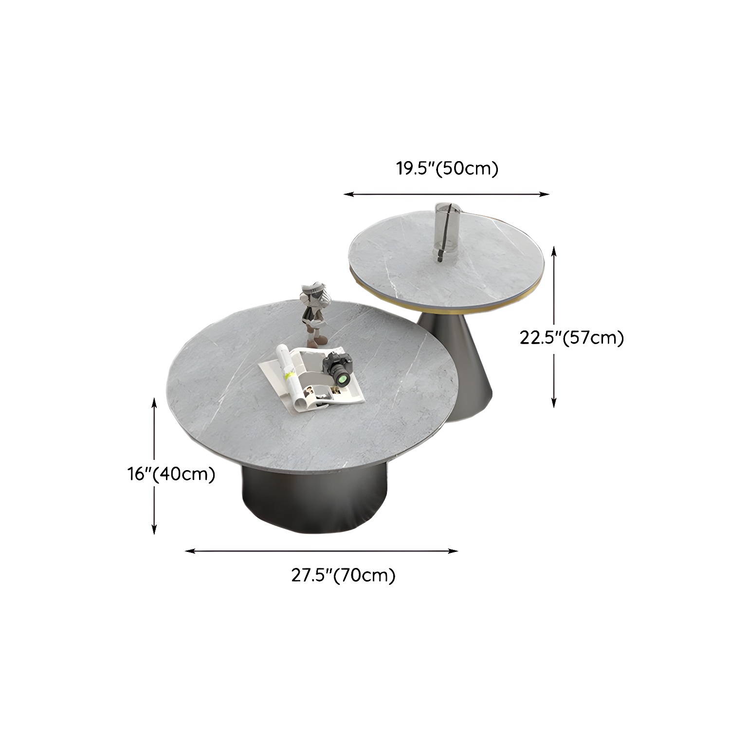 Round Stone Glam Coffee Table with Pedestal Iron Base and Built-in Storage - image 25