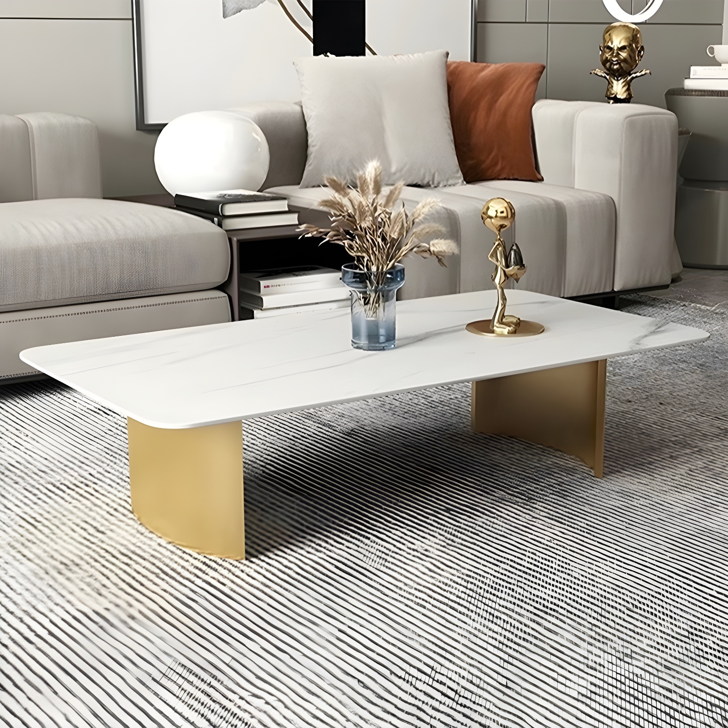 Glam 15.7" H Rectangle Slate Coffee Table Steel 2 Legs Cocktail Table - image 4