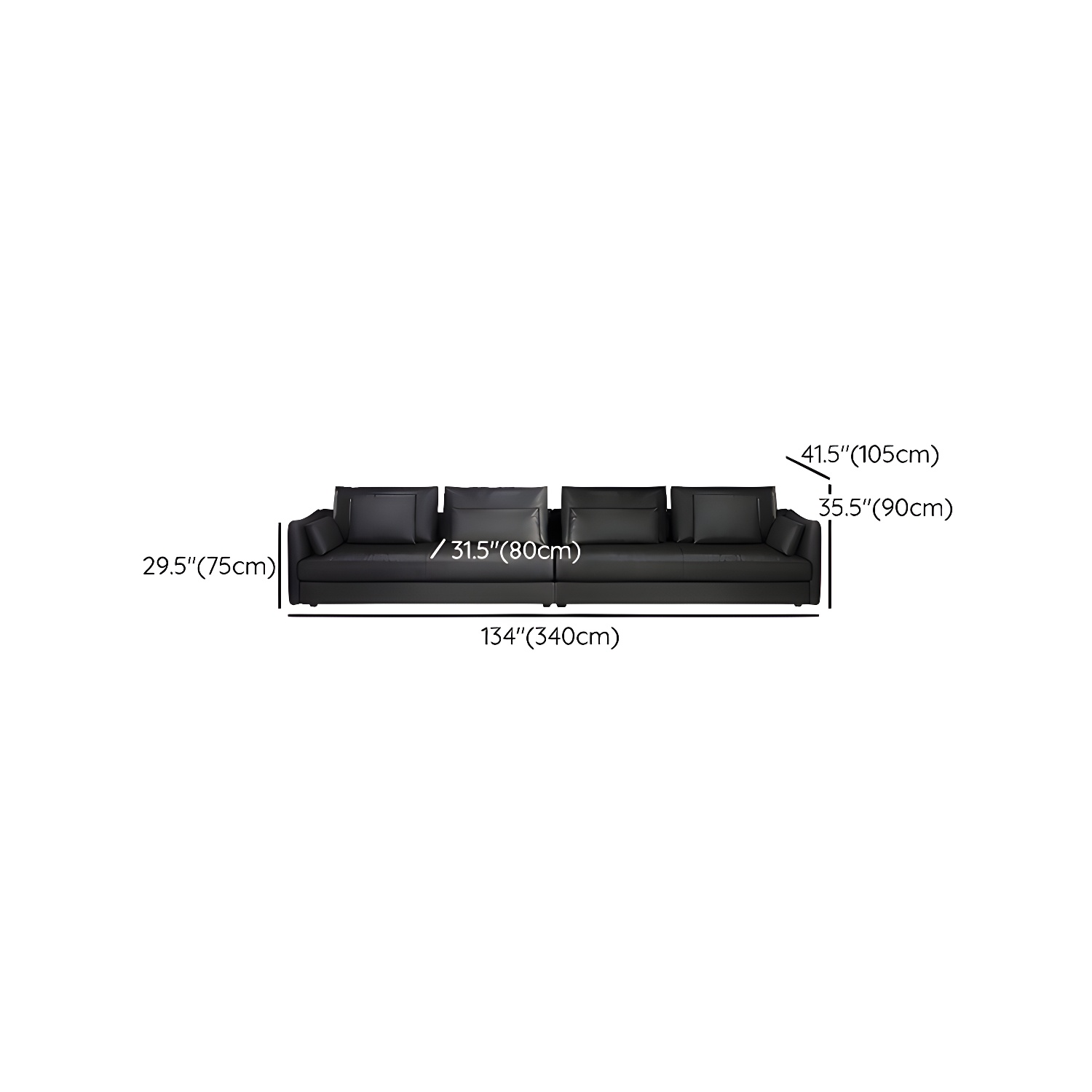 Modern Genuine Leather Sectional Sofa in Black with Recessed Arm - image 17