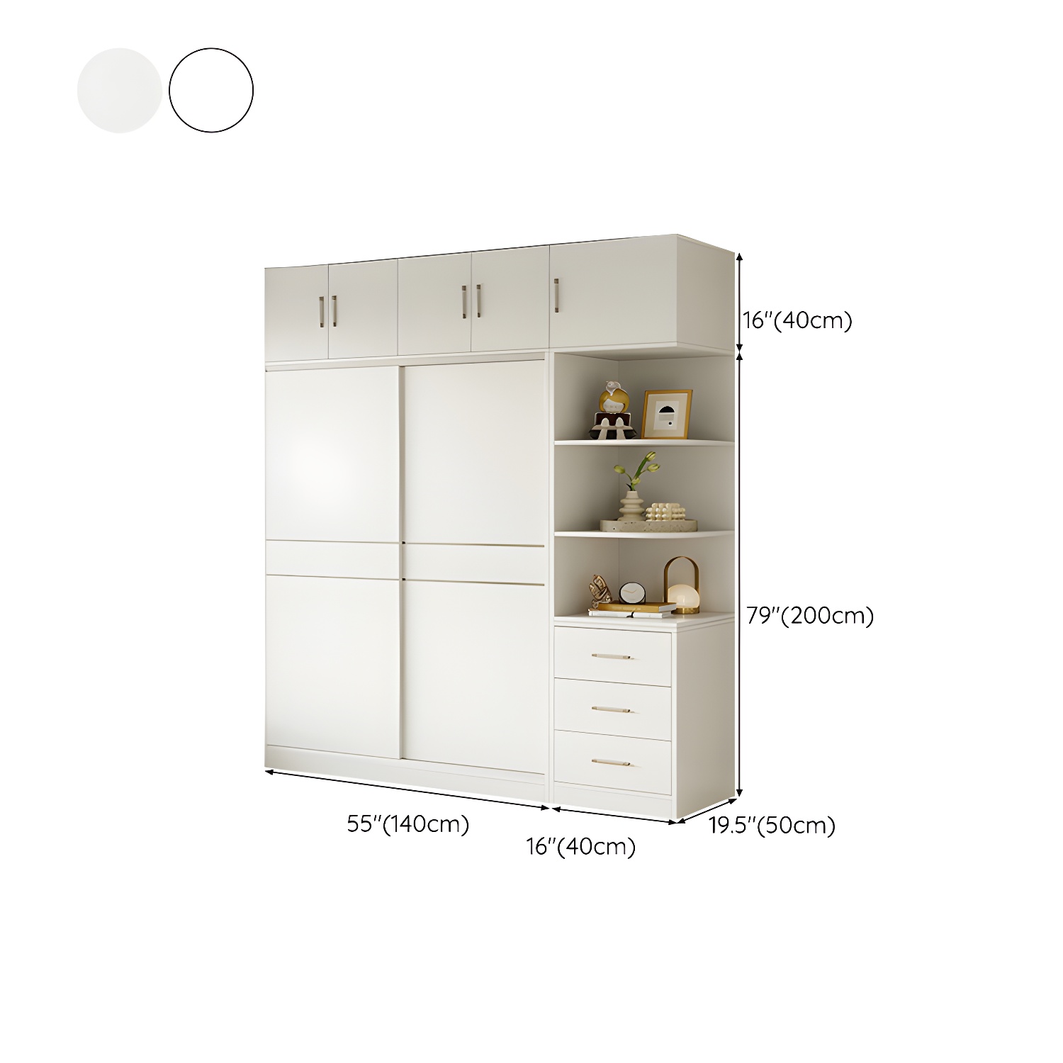 Fashionable Sliding Door Storage Wood Wardrobe with Metal Clothing Rod and Shelves in White Color - image 32