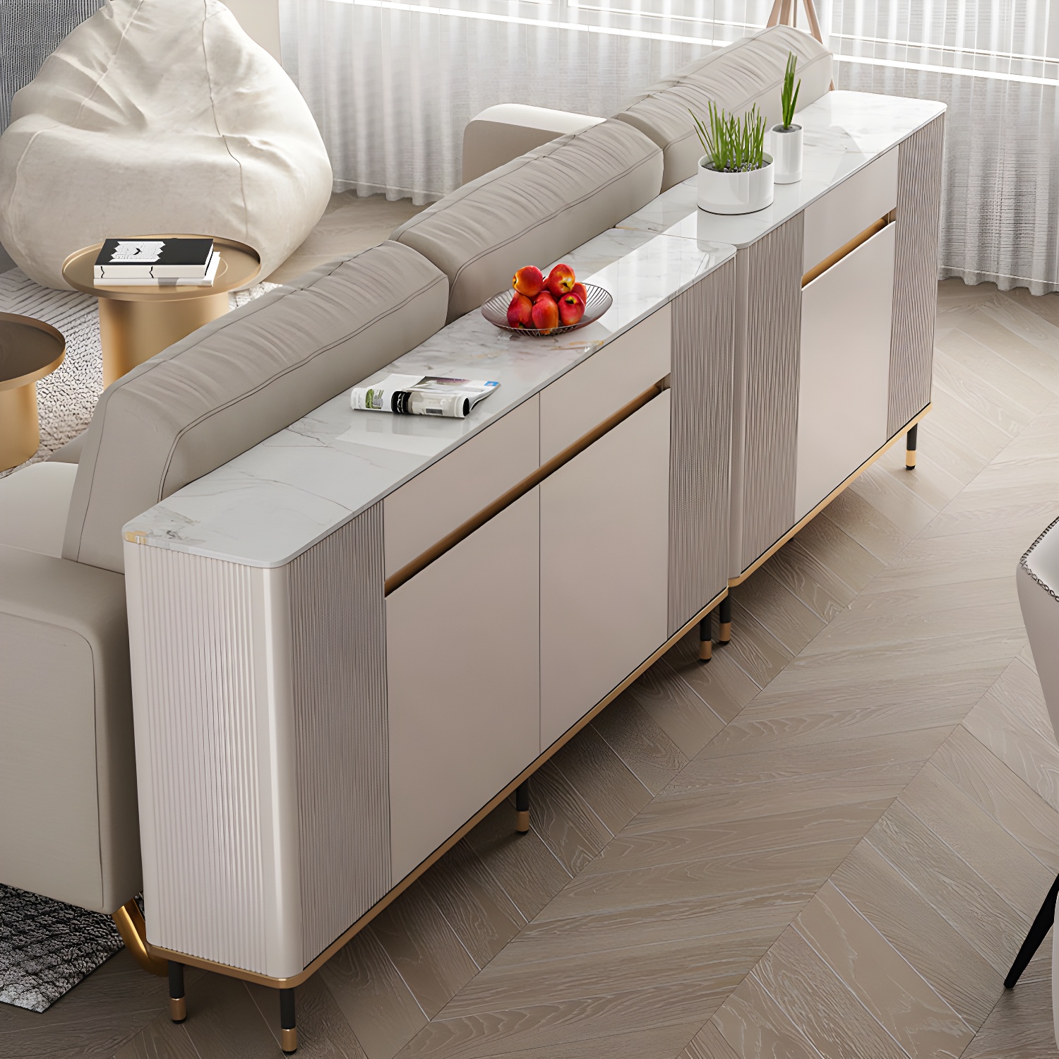 Contemporary Style Engineered Wood Buffet Stand Adjustable Shelving Credenza - image 10