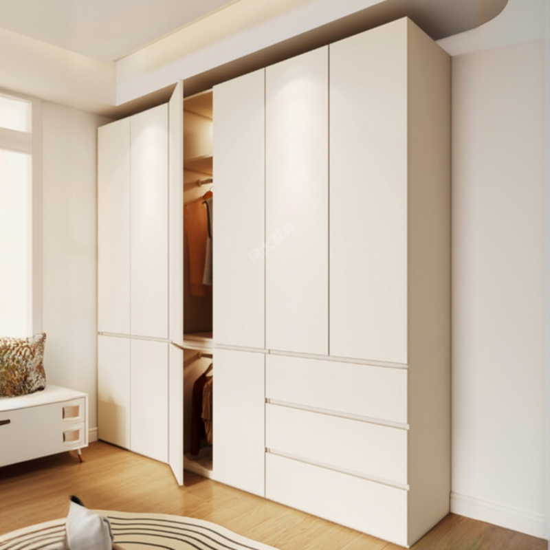 White Modish Wooden Independent Wardrobe Armoire with Soft Close Drawer, Soft Close Door, and Interior Shelves