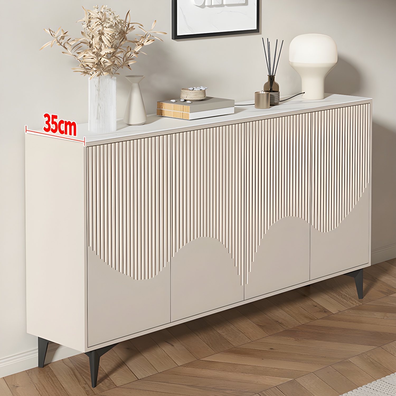 Modern White Wood Sideboard Credenza with Adjustable Shelving and 6 Interior Shelves - image 14