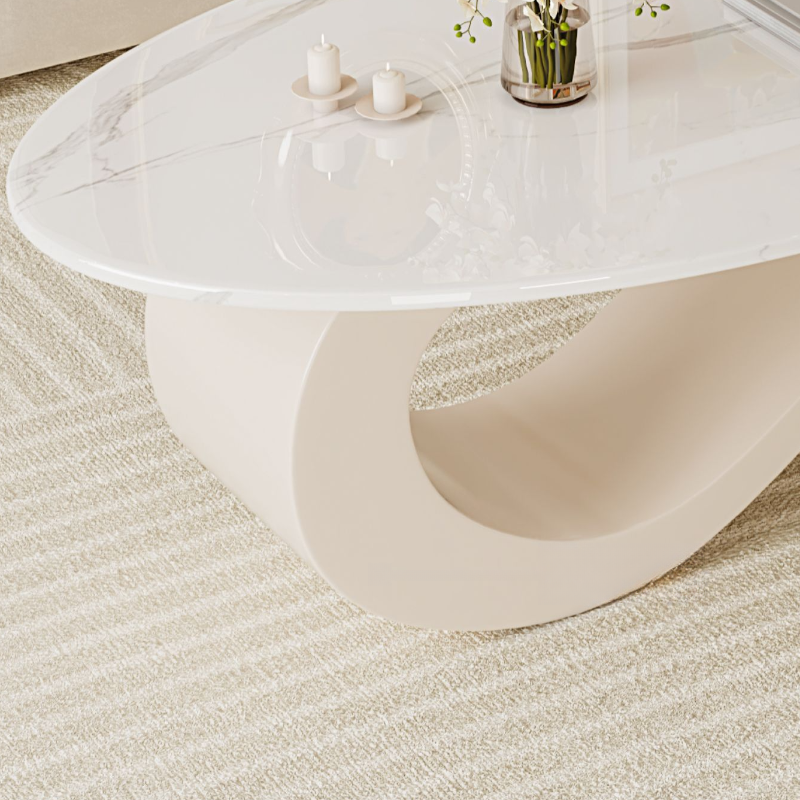 Simple Rock Coffee Table Chalk Scratch-proofed with Oblong/Circular Tabletop & Abstract/Stump Base for Foyer - image 8