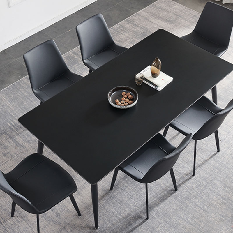 Modern Scratch-Resistant Stone Top Black Metal Base Kitchen Table
