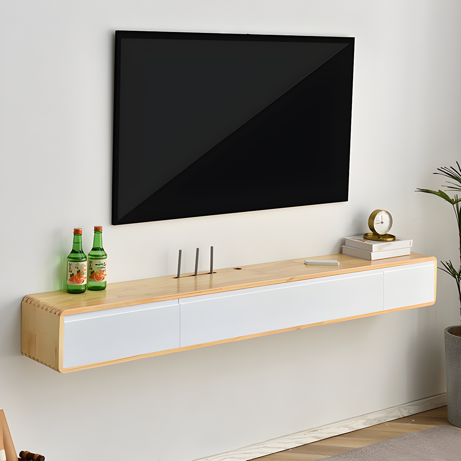 Wall-mounted TV Console Solid Wood TV Media Console with Drawers - image 19