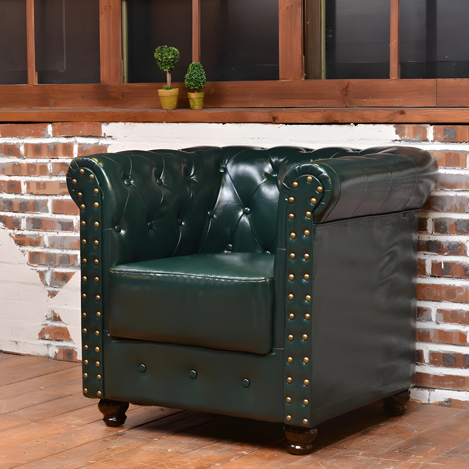 Vintage Leather Chesterfield Sofa 29.53"High Rolled Arm Sofa for Cafe - image 2