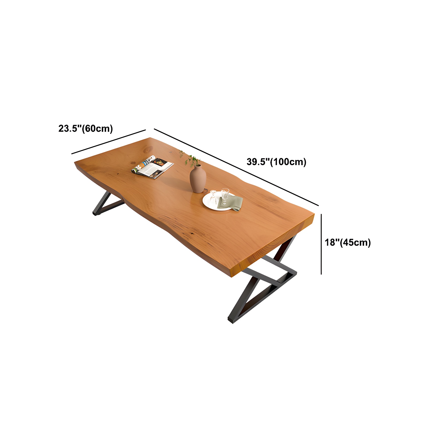 Scandinavian Rectangle Solid Wood Coffee Table Metal Sled Cocktail Table - image 8