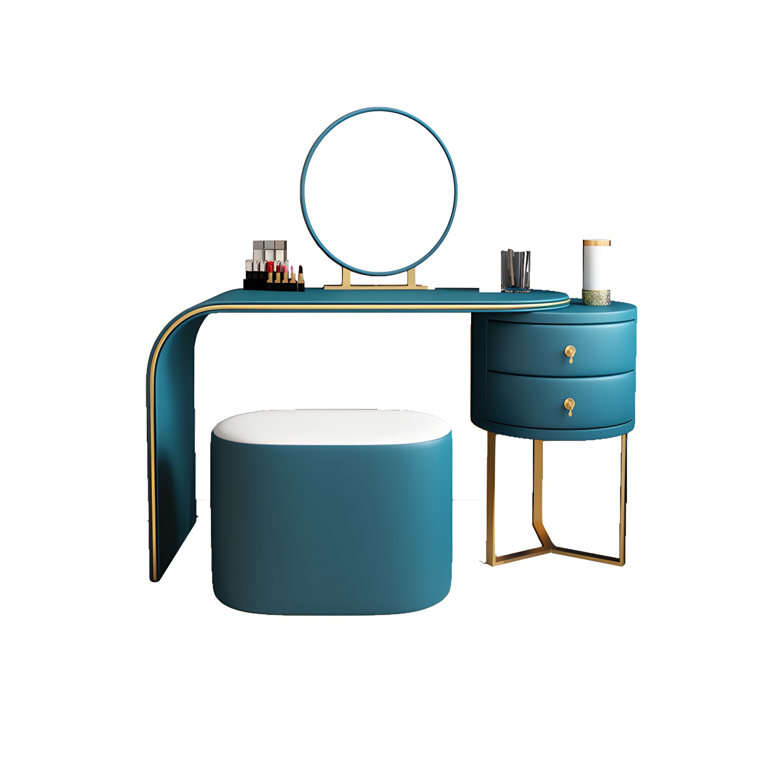 Genuine Leather Makeup Dressing Table with Mirror and Stool Set - image 9