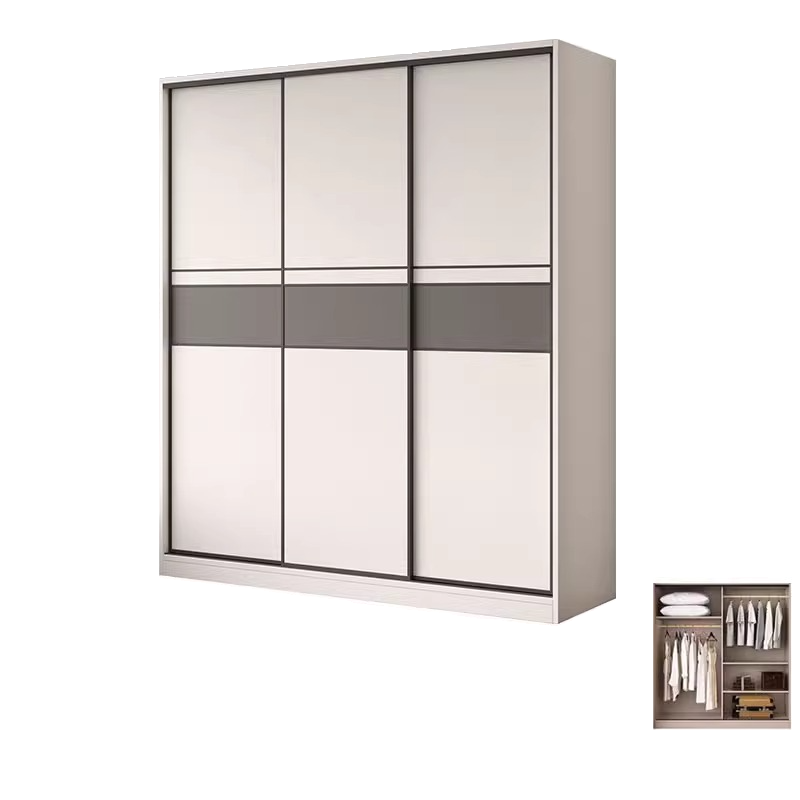 White Minimalist Manufactured Wood Wardrobe Closet with Interior Shelves and Clothing Rod - image 7