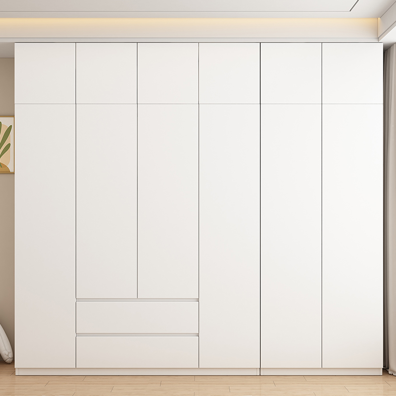 Chalk Modern Simple Style Composite Wood Wardrobe Closet with Soft Close Drawer, Soft Close Door, Interior Shelves, and Clothing Rod