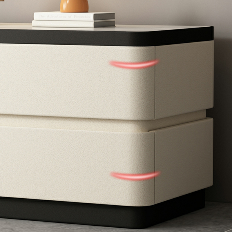 Modern Faux Leather Nightstand with 2 Drawers and Stone Countertop for Bedroom - image 17