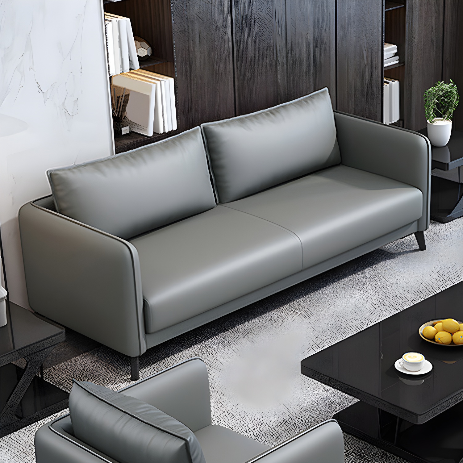 Standard Square Arm Leather Stain Resistant Sofa Couch with Pillows - image 4