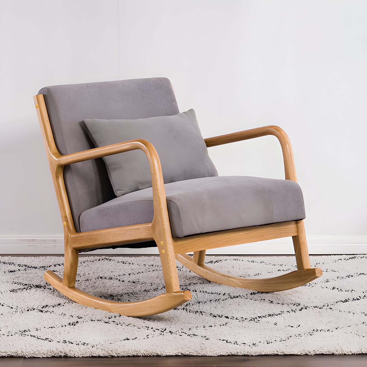 Modern Upholstered Rocking Chair with Natural Wood Legs and Recessed Back Cushion - image 7