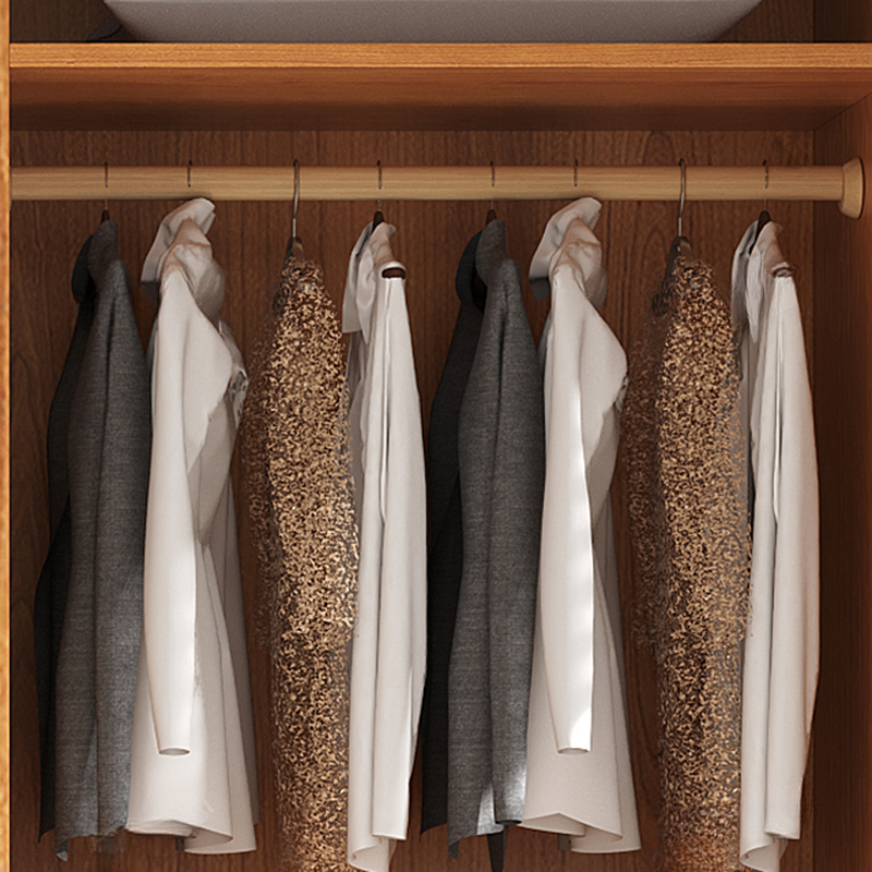 Modish Natural Wood Independent Armoire Cabinet with Soft Close Drawer, Soft Close Door, Interior Shelves, and Clothing Rod - image 10