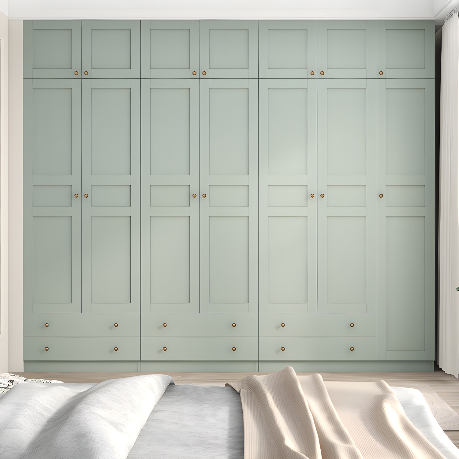 Modern Green Wood Wardrobe Armoire with Soft-Close Drawers & Clothing Rod