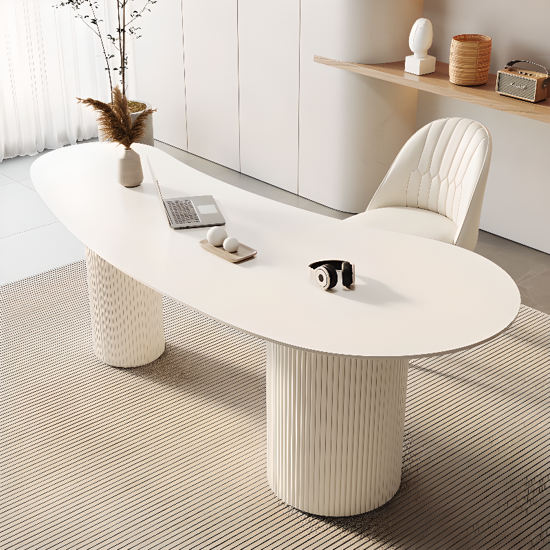 Fixed Free Form Dining Table Set with Double Pedestal, a Chalk Slate Tabletop and Upholstered Chairs in an Art Deco Style - image 5