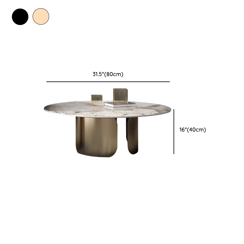 Chic Modern Round Beige Stone Top Coffee Table with Industrial Iron Base - image 14