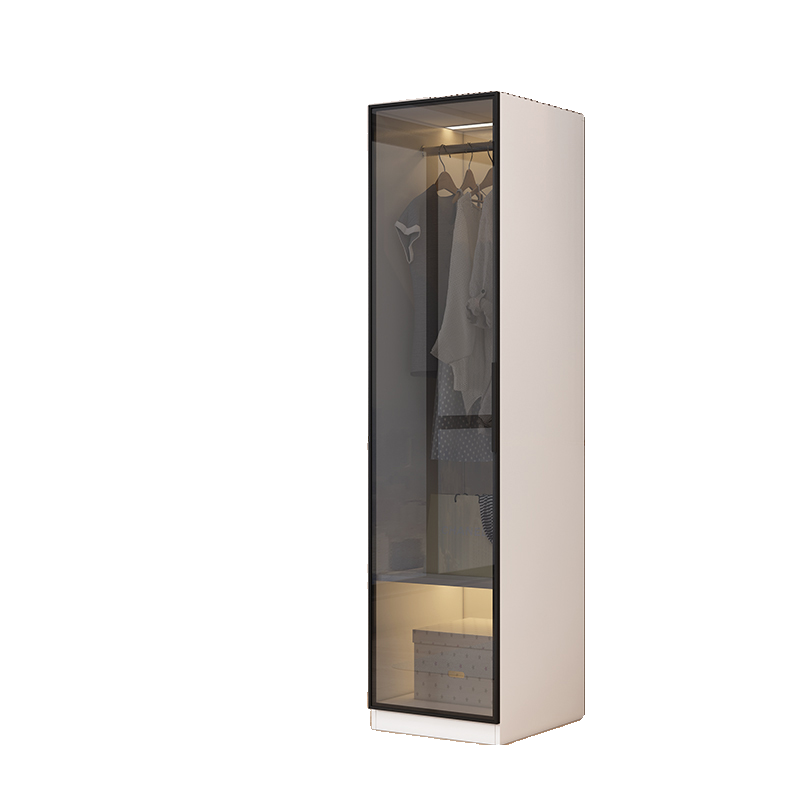 Trendy Vitreous Unfixed Wardrobe Armoire with Soft Close Door, Interior Shelves, Clothing Rod, and Articulated Mechanism