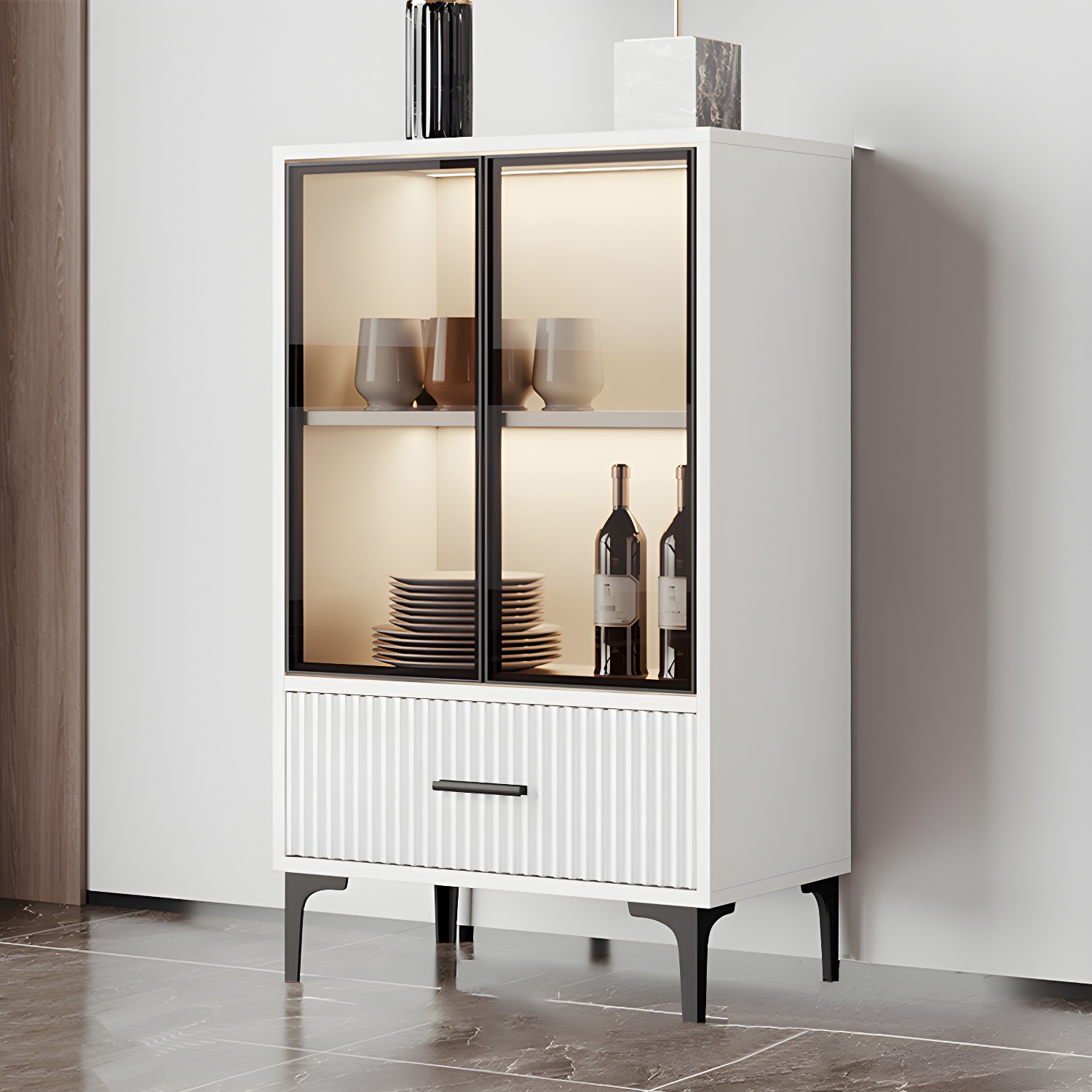 Contemporary Sideboard Cabinet for Dining Room with Glass Doors & Drawers Included - image 11
