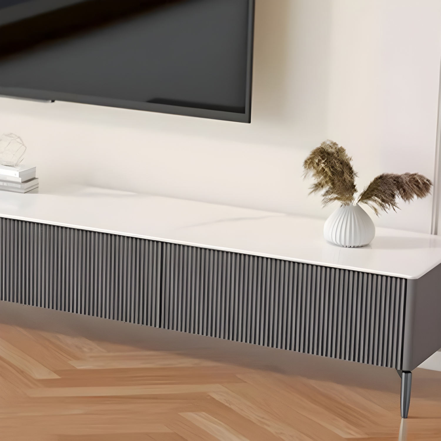 Modern Stone TV Stand with Drawers and Soft Close Glides featuring Cable Management - image 8