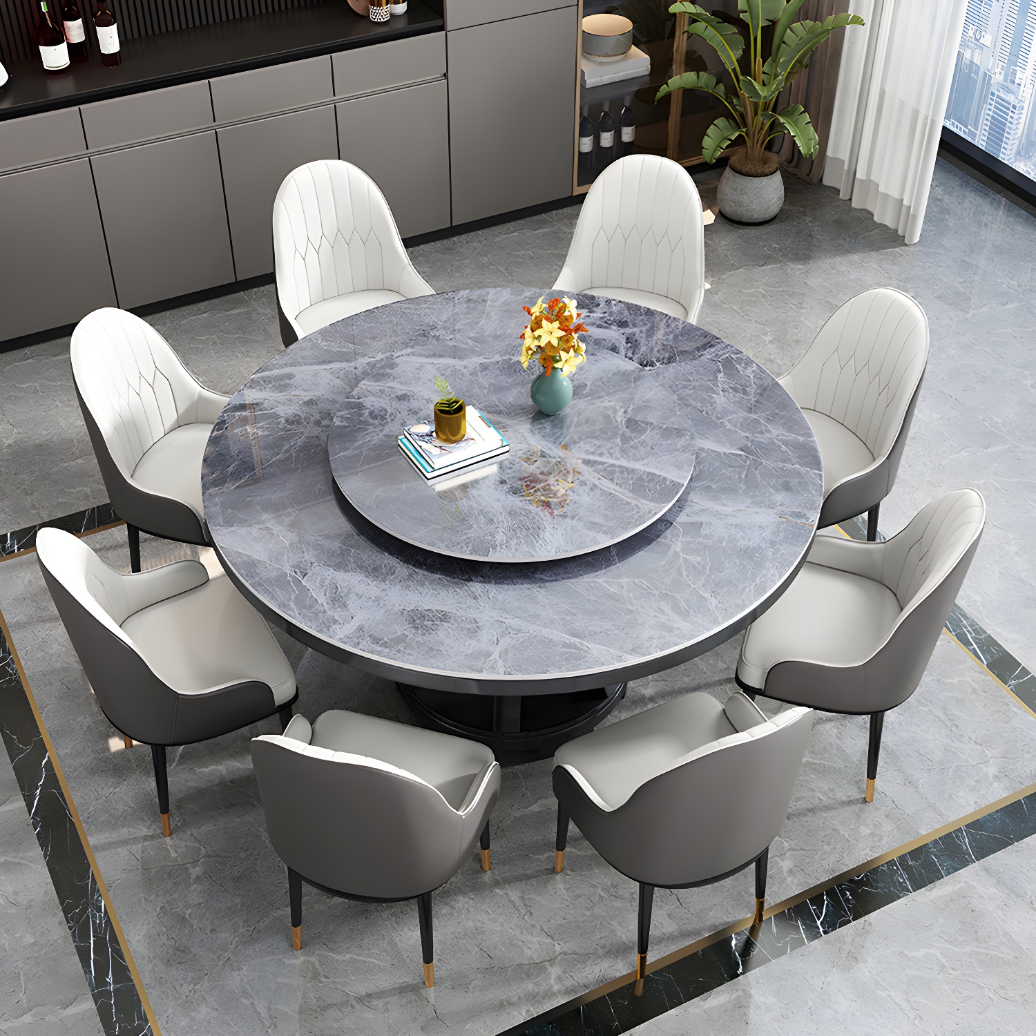 Round Stone Turntable Table Minimalist Furniture with Pedestal Base - image 4