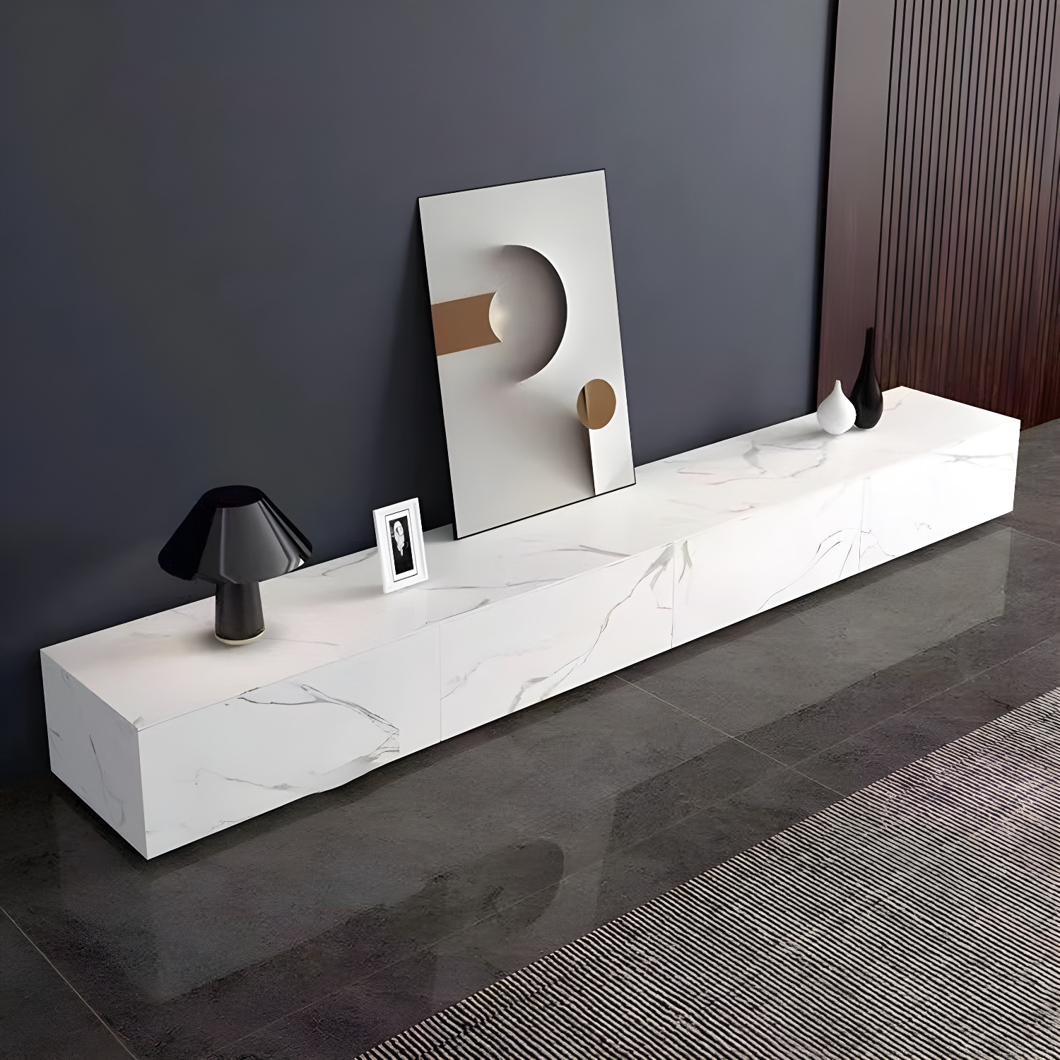 Stone TV Stand Console in Solid Wood with Storage Drawers Contemporary - image 12