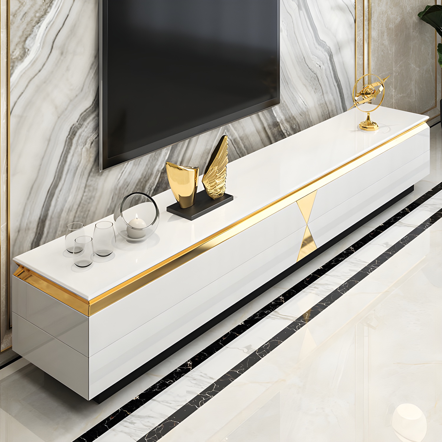 16" W Glam TV Media Stand Enclosed Storage Glass TV Media Console with Drawers - image 2