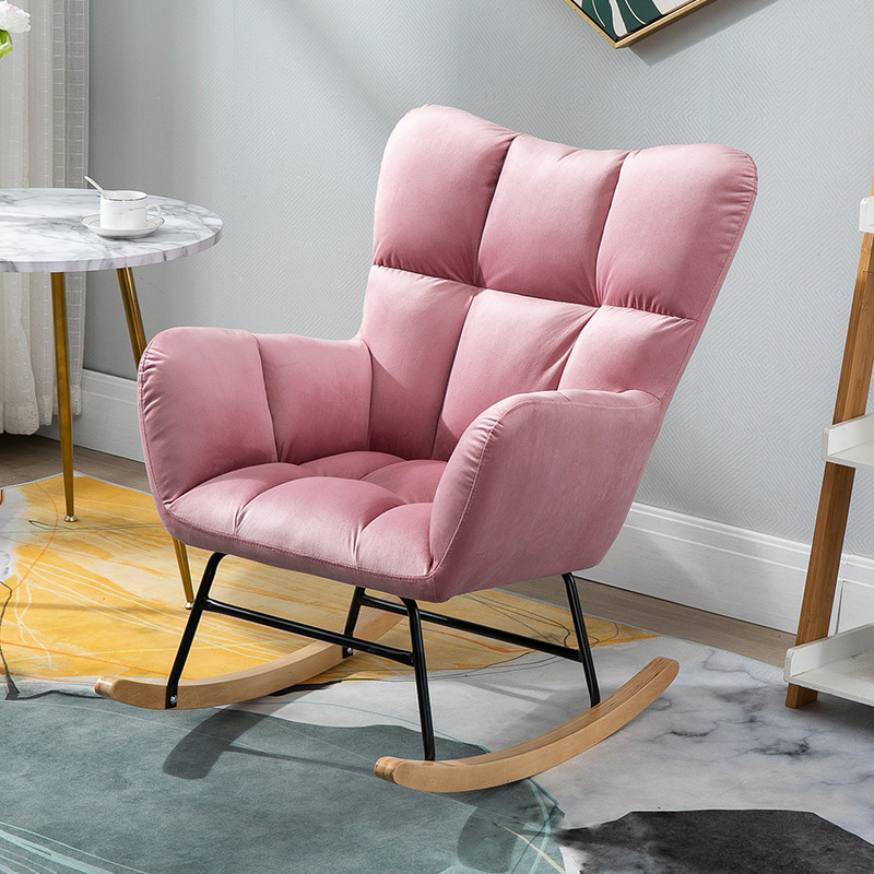 Cotton Cushioned Seat & Back Stationary Rocking Reading Chair with Flared Arm, Footstool, Wing Back & Light Wood Legs - image 11