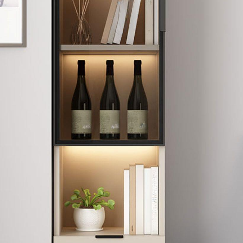 Rectangle Utility Cabinet with Locker, Glass Door, Pull Bars, White/Espresso/Off White Top, Soft Close Drawer, and Light - image 13