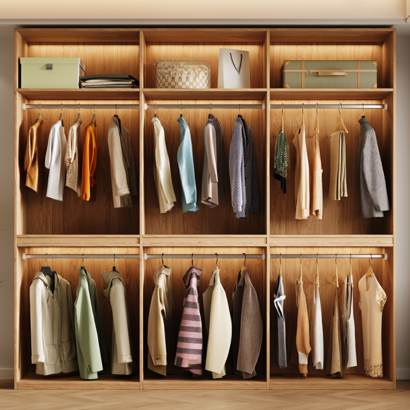 Wood Grain Minimalist Laminate Independent Wardrobe Closet with Soft Close Door, Interior Shelves, and Clothing Rod - image 3