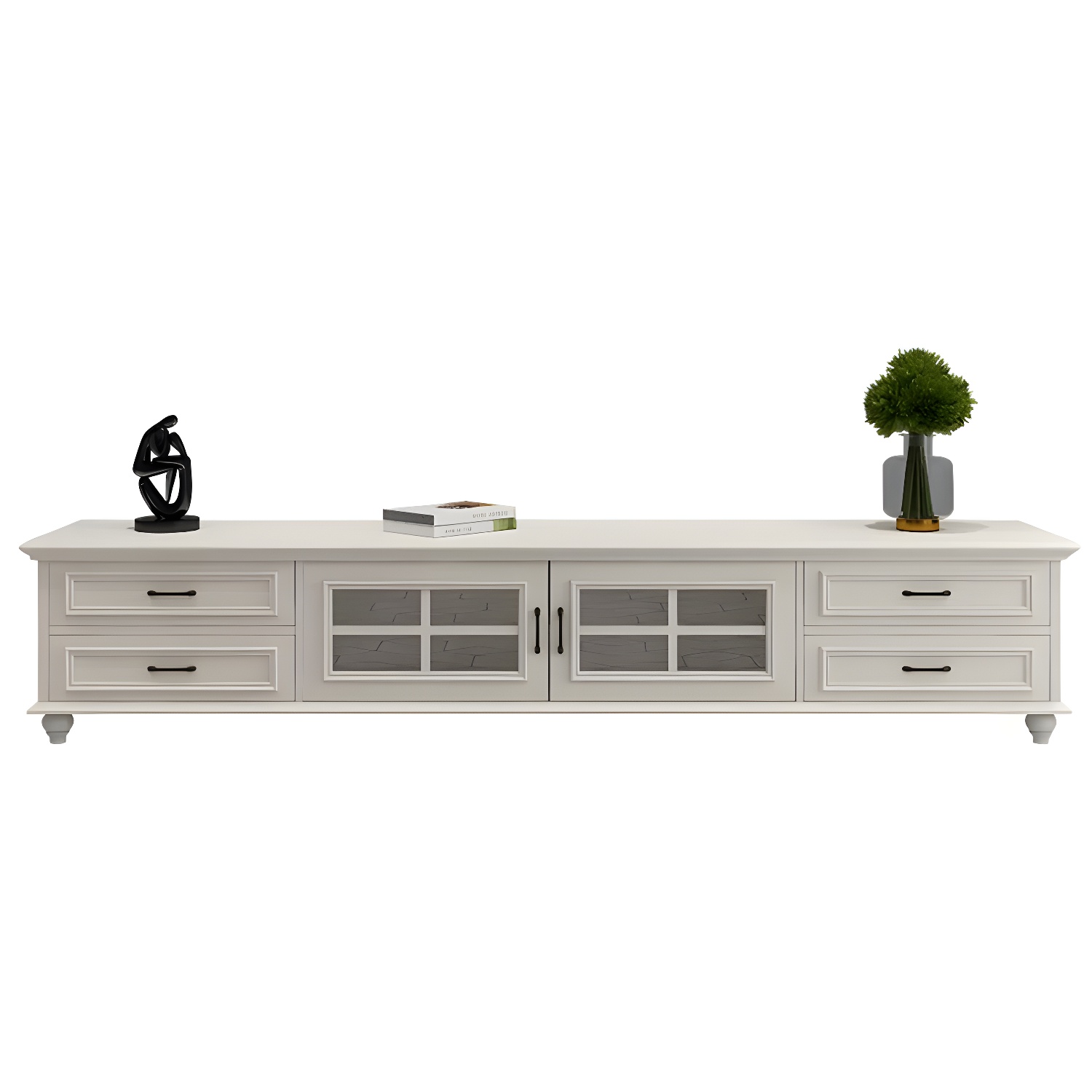 Modern Wood TV Stand with Drawers, Shelves, and Legs - Low Height - Cable Management - image 7