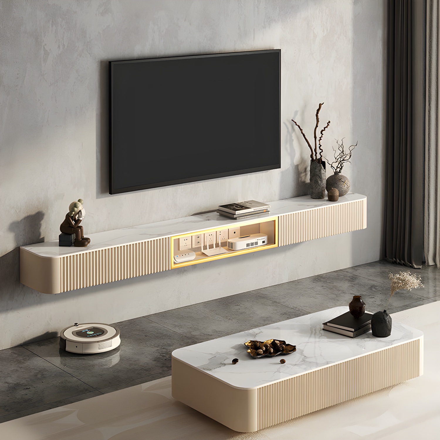 Contemporary TV Media Stand with Drawers Floating TV Stand Console - image 14