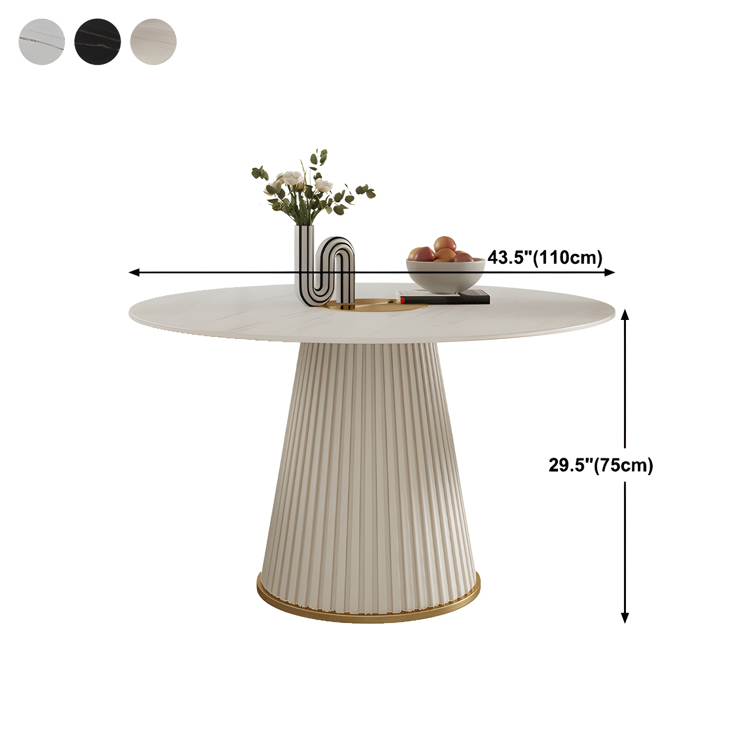 Stone Top Dining Table Round Table with Wood Pedestal Base in White - image 14