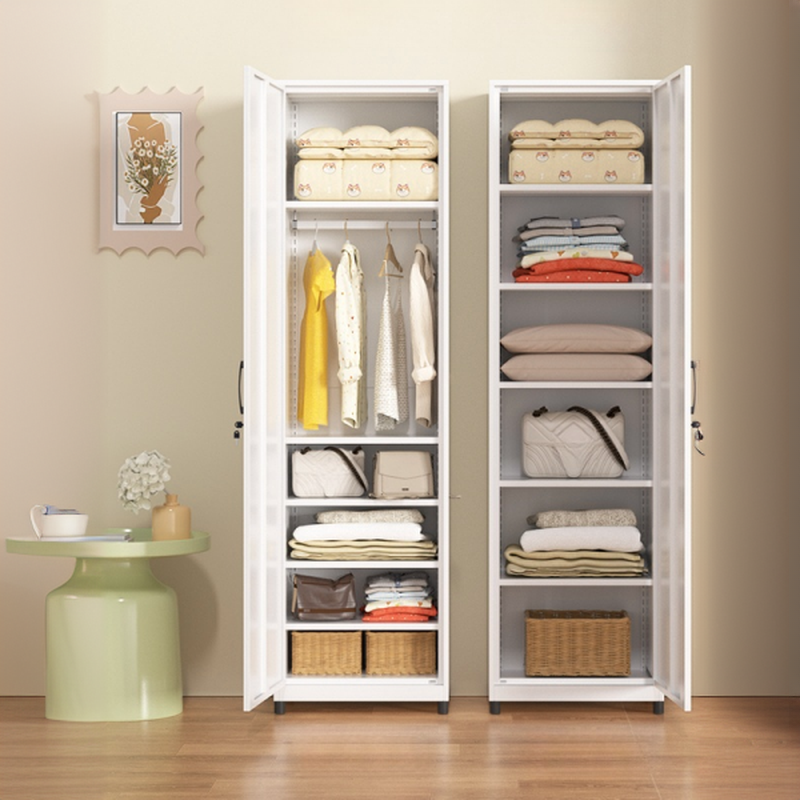 White Modish Steel Independent Armoire Cabinet with Adaptable Shelf, Soft Close Door, and Clothing Rod