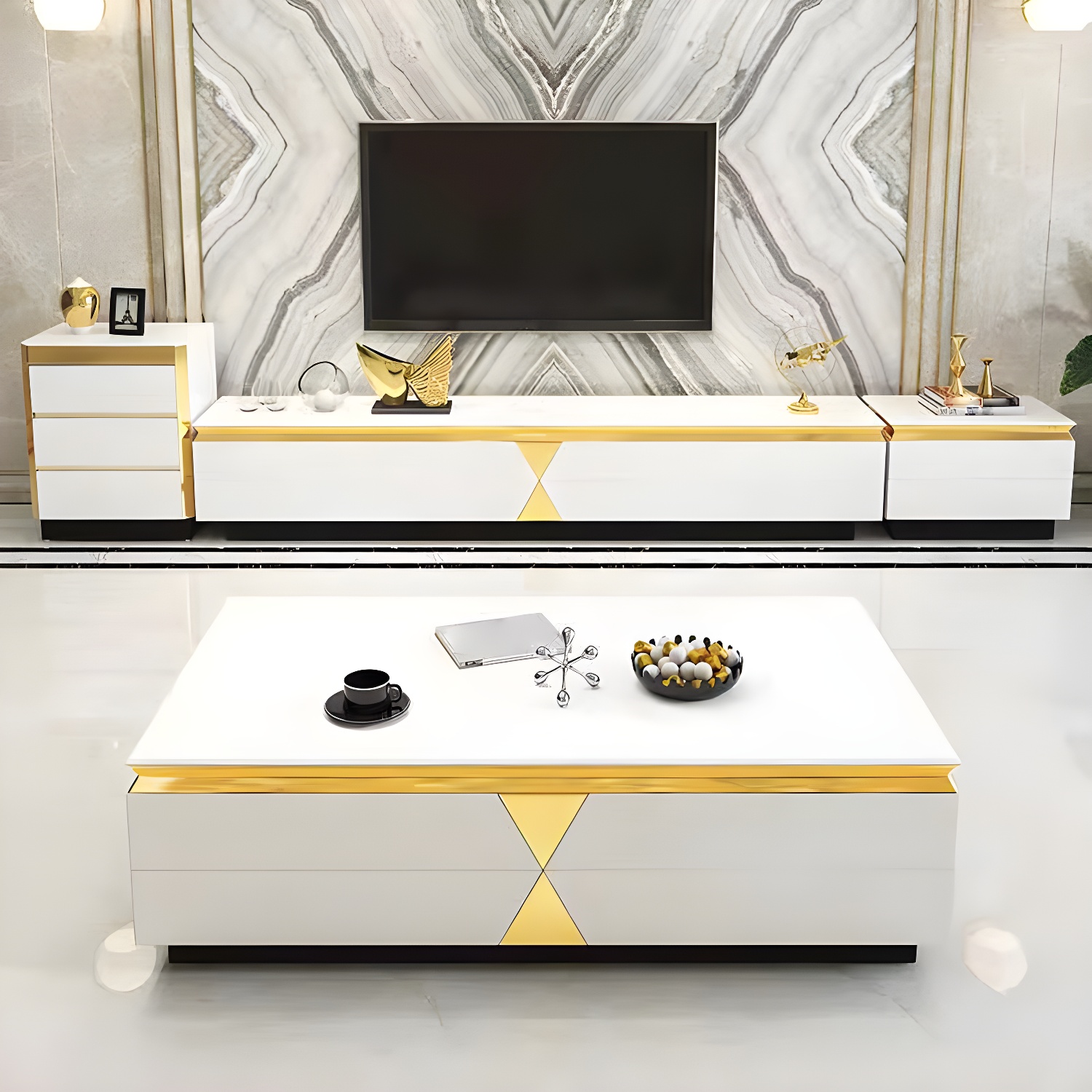 16" W Glam TV Media Stand Enclosed Storage Glass TV Media Console with Drawers - image 4