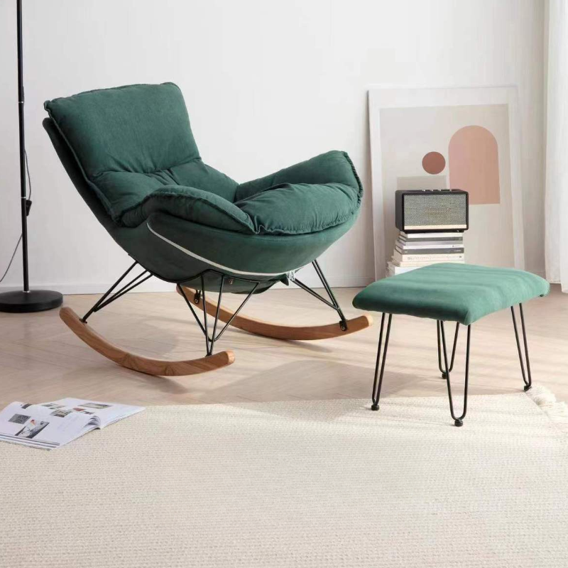 2-piece Stain Resistant Padded Rocking Accent Chair in Apricot Color with Footstool and Lumber Base in a Simple Style