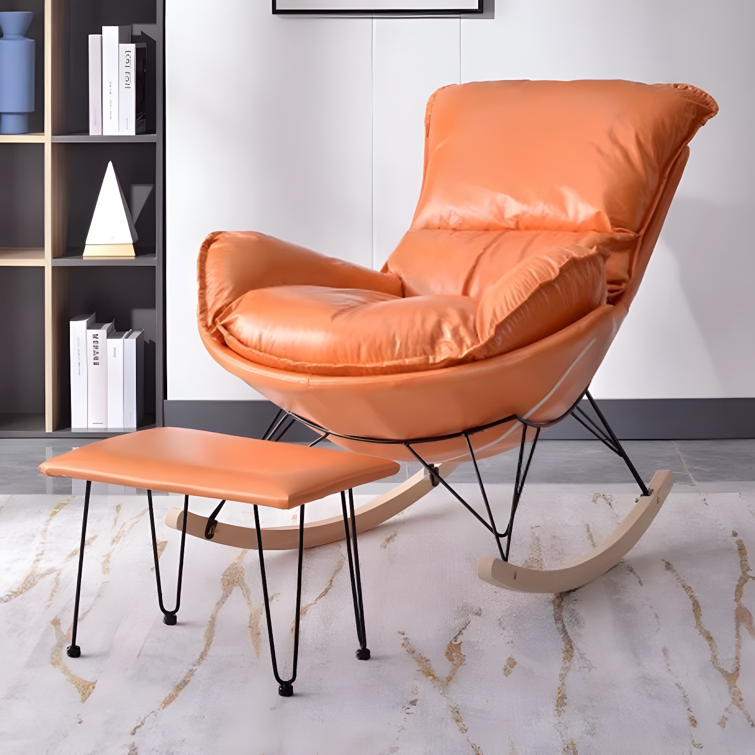 Modern Upholstered Rocking Chair with Ottoman Set - Natural Wood Legs - image 7