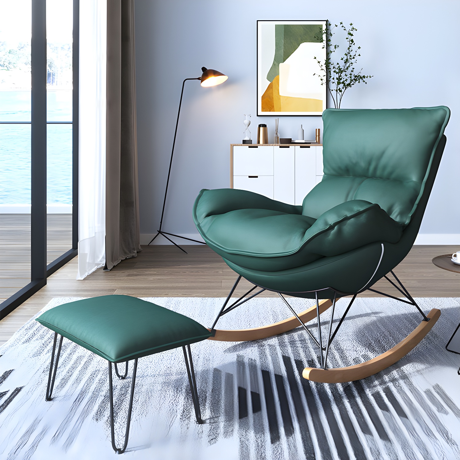 Contemporary Rocking Chair Solid Wood Rocker Chair with with Seat Cushion - image 3